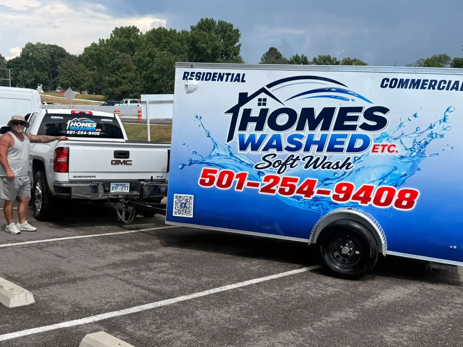 Homes Washed Etc. Soft Wash truck and branded trailer